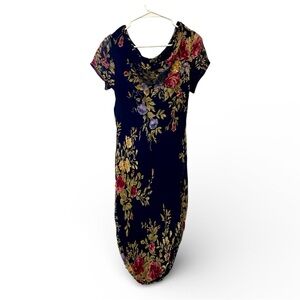 Vintage Black & Floral Midi Dress Size 10